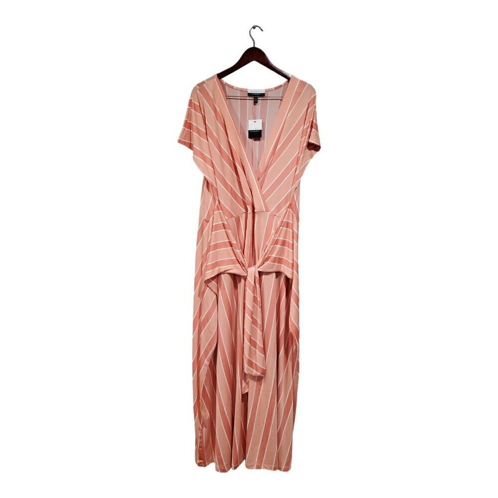 Eloquii Elements Womens Plus Sz 22/24 Peach Wrap Front Maxi Dress Striped Multi